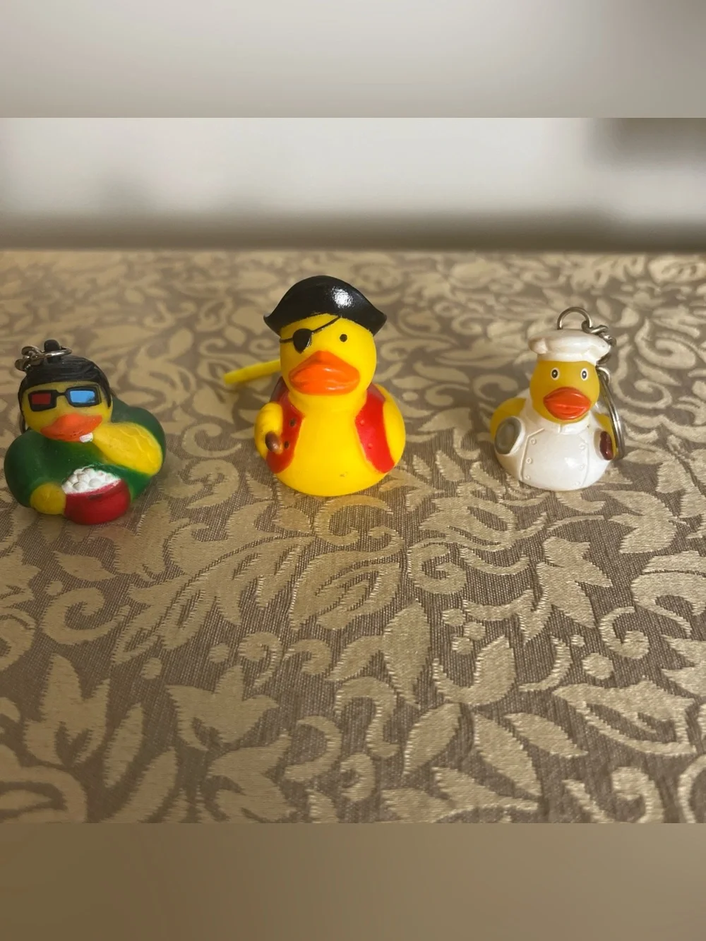 Lot Of 3 Rubber Duck Keychains Bag Charms Pirate Chef